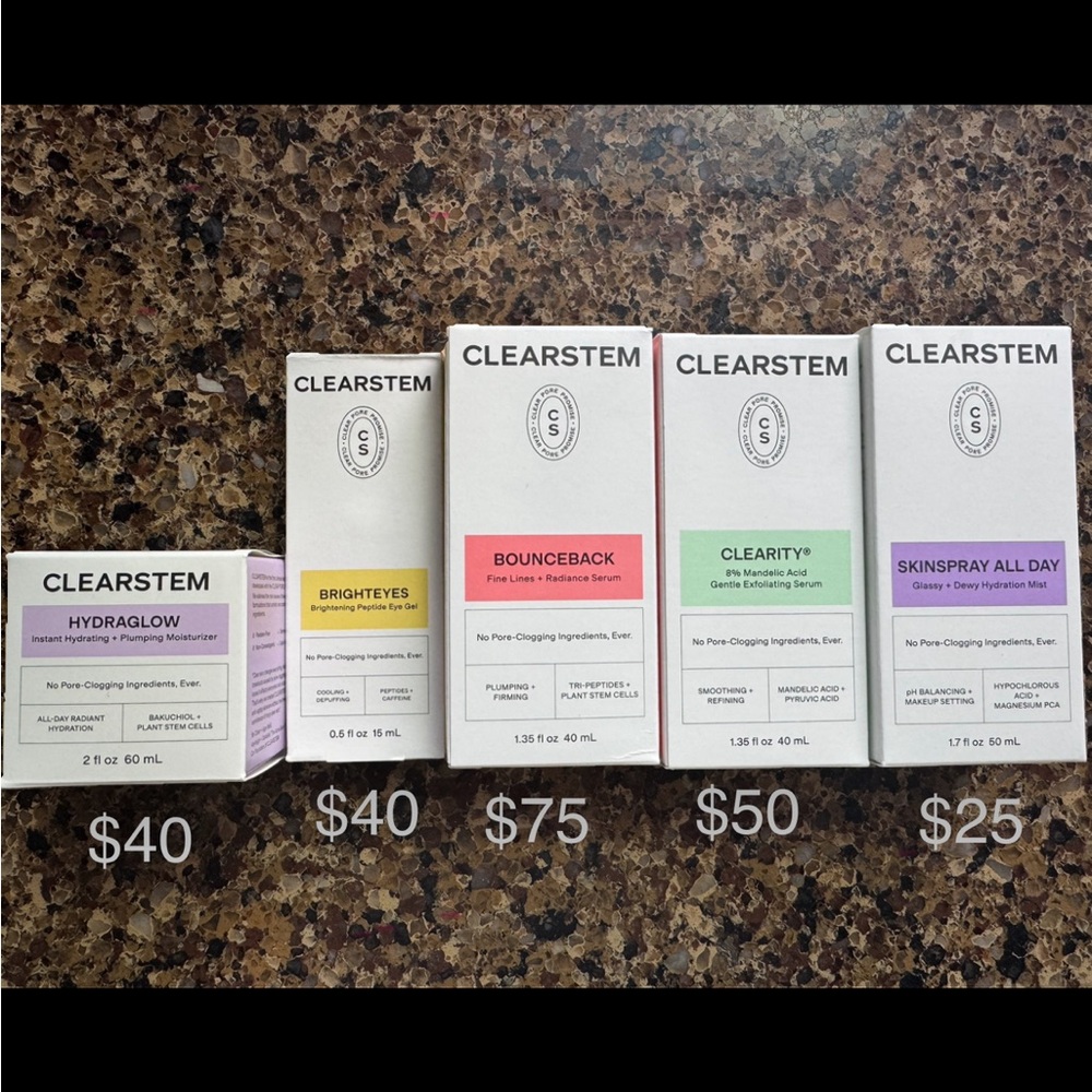 Clearstem Hydraglow, Brighteyes, Bounceback, Clearity, Skinspray